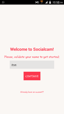 Using Socialcam for Android welcome screen