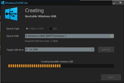 WindowsToUSB Lite- create bootable usb