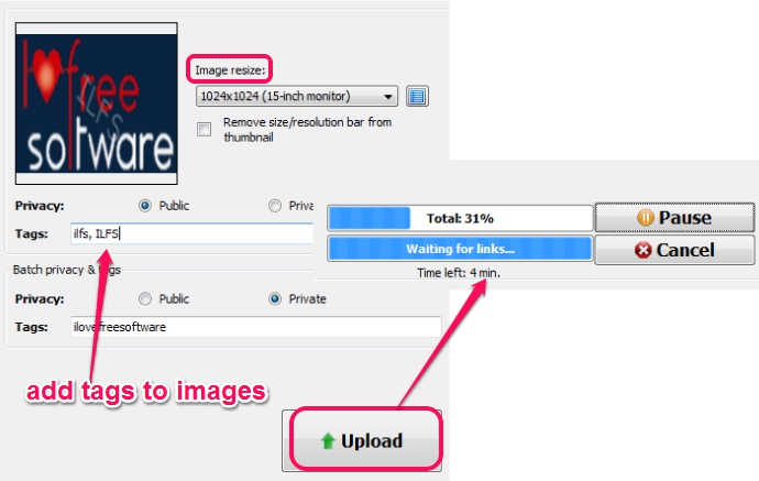 add tags to images and upload