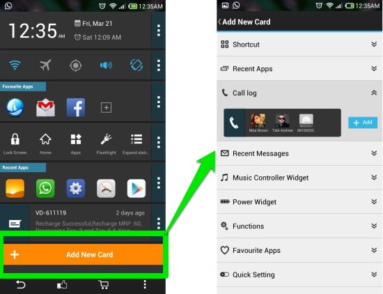 adding new cards in sidebar launcher for android