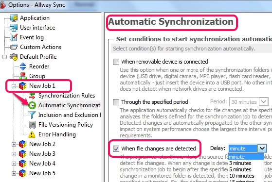 automatic sync for a job