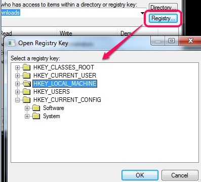 select a registry key