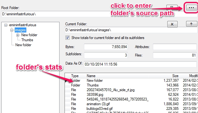 enter source folder and view stats