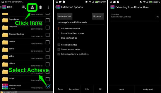 extracting achieve with rar for android