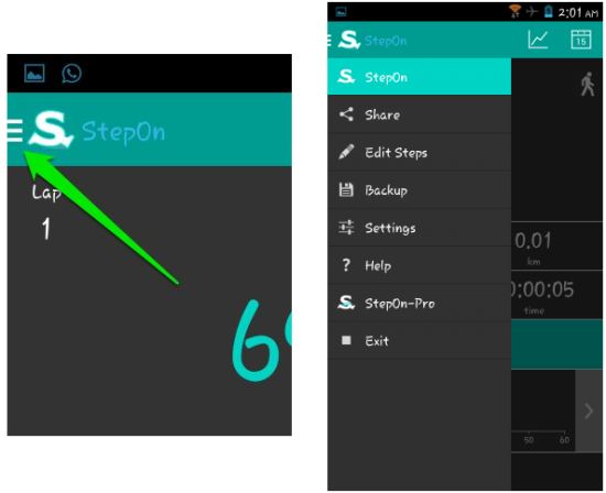 more options in free pedometer app for android