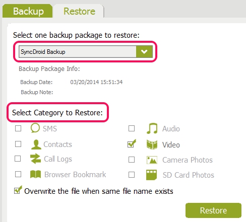 restore backup items