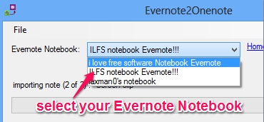 select Evernote Notebook to import