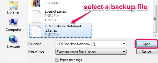 select backup file