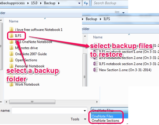 select backup files to restore