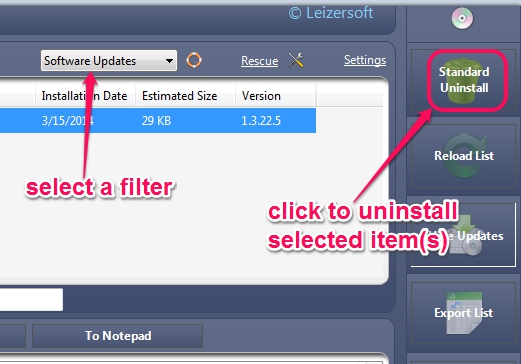 uninstall software updates