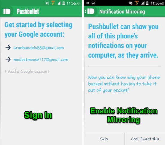 sign into pushbullet for android app