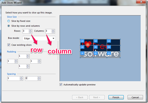 slicer row column