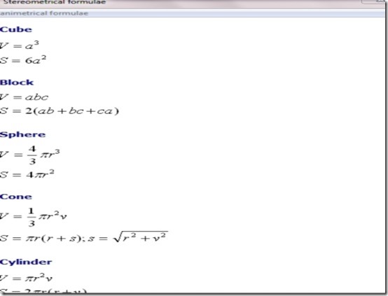 solid geometry viewing formulae