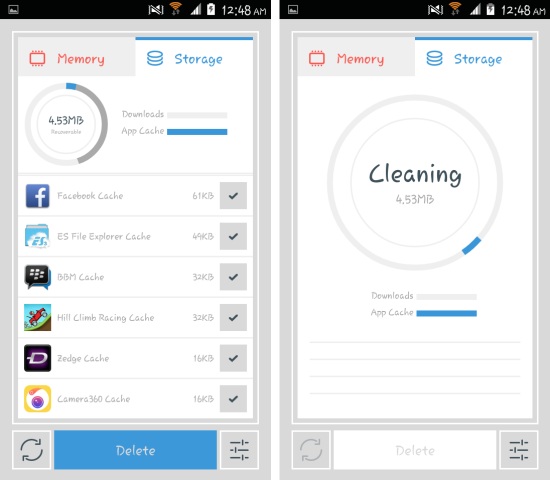 storage cleaning in the cleaner for android