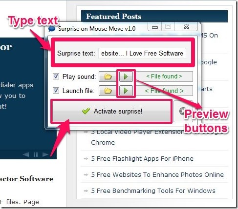 surprise on mouse move-custom set fun application