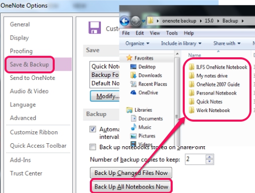 take OneNote backup