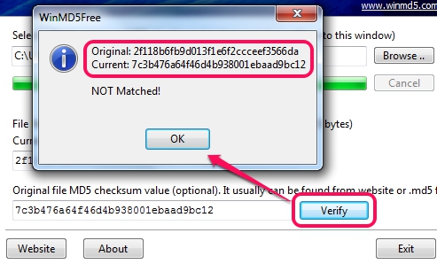 verify hash values