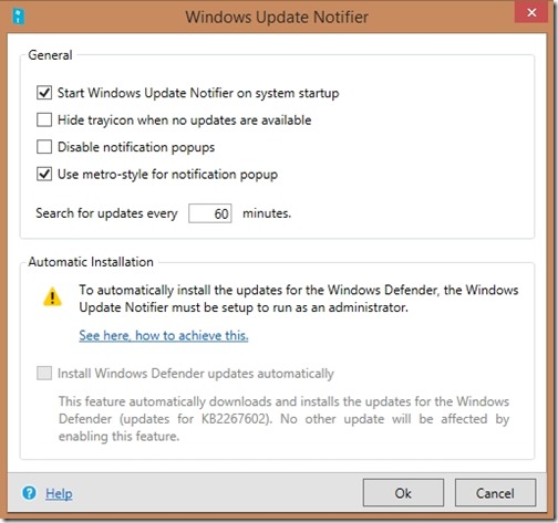 windows update notifier setting