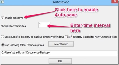 Autosave2 setting option