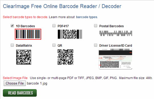 ClearImage Free Online Barcode Reader