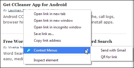 Context Menus Link context menu