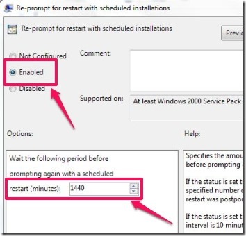Enable and assign the re-prompt duration 
