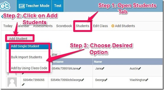 ExitTicket Add students