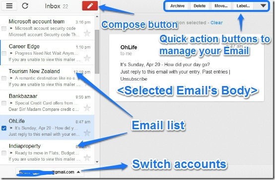 Gmail offline main UI