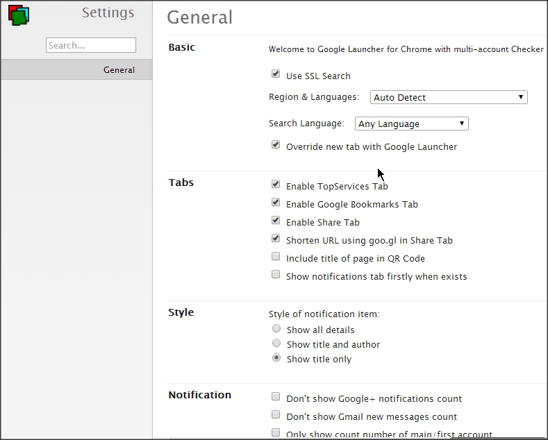 Google Multi-Account Launcher Plus Settings