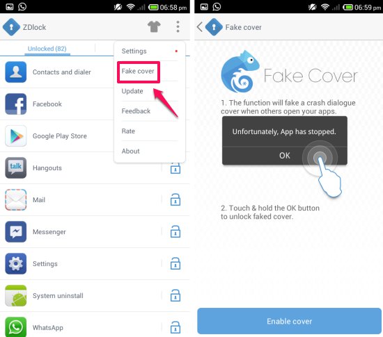 How to setup fake crashes to hide apps in ZDlock