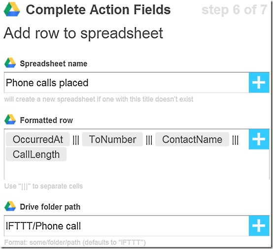 IFTTT Action Fields