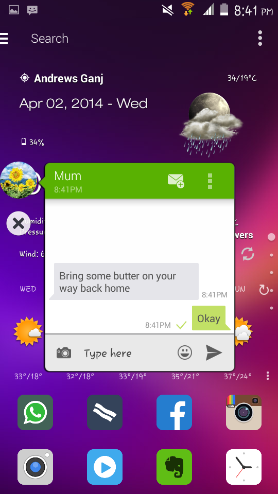 Message Without Switching Screen HoverChat for Android