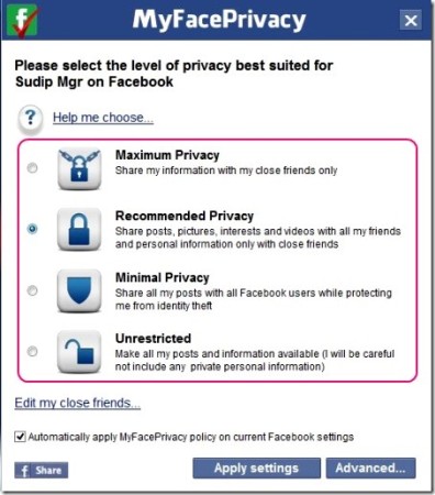 manage privacy settings on social networking websites