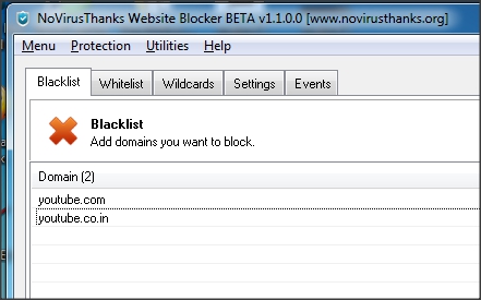NoVirusThanks Website Blocker UI