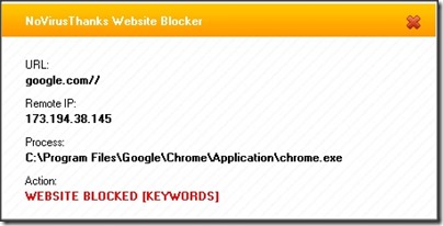 NoVirusThanks Website Blocker popoup