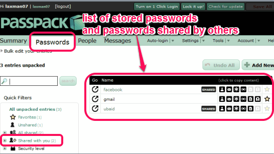 Passpack- online shared password manager