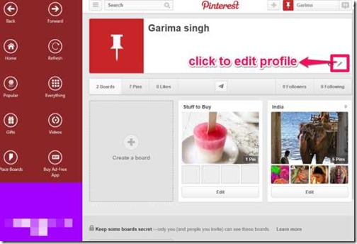 Pinterest Lite- Edit Profile
