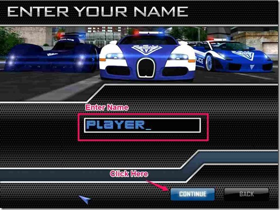 Police Supercar Racing enter player's Name