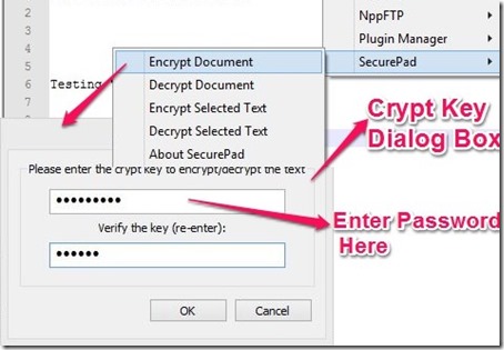SecurePad - Crypt Key Dialog Box