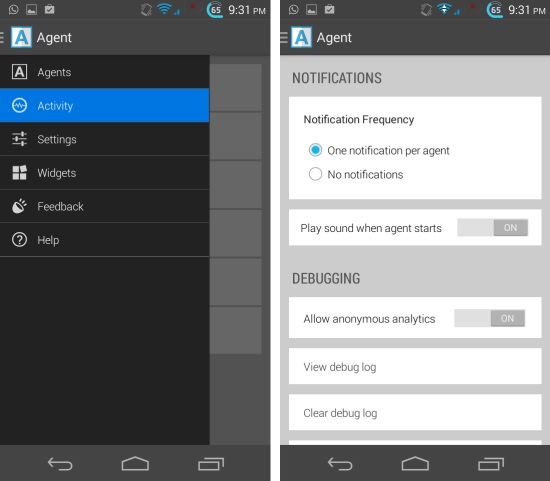 Settings in Agent for Android