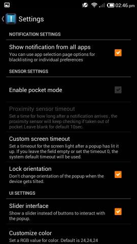 Settings in Notify Me! for Android