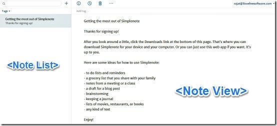 Simplenote web UI