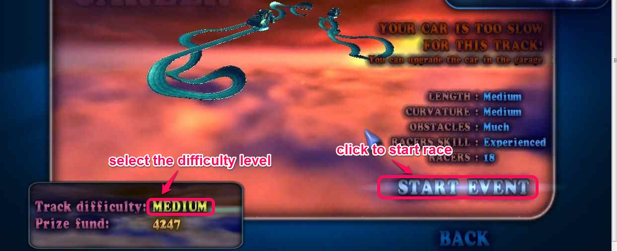 SkyTrack Select the difficulty level