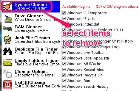 System Cleaner option