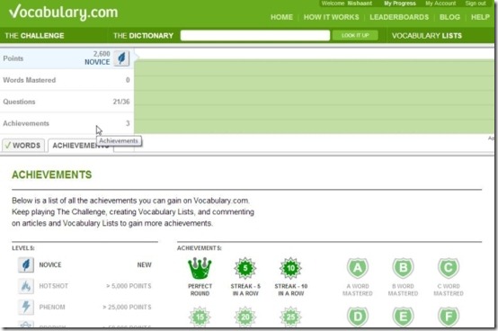 Vocabulary.com My Progress