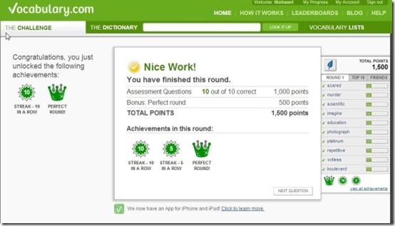 Vocabulary.com round completion