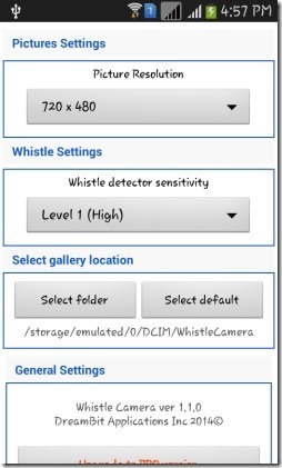 Whistle Camera-Settings