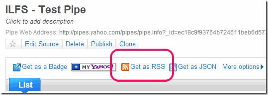 Yahoo Pipes RSS Output