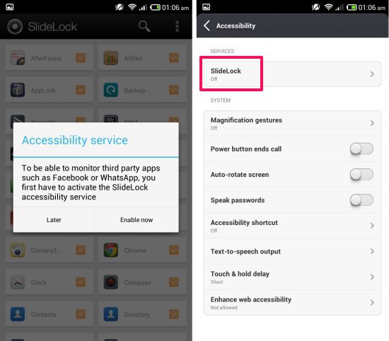 activate the accessibility service slidelock