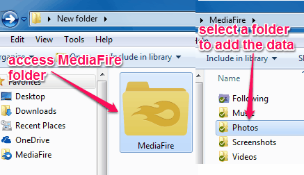 add data to a MediaFire folder